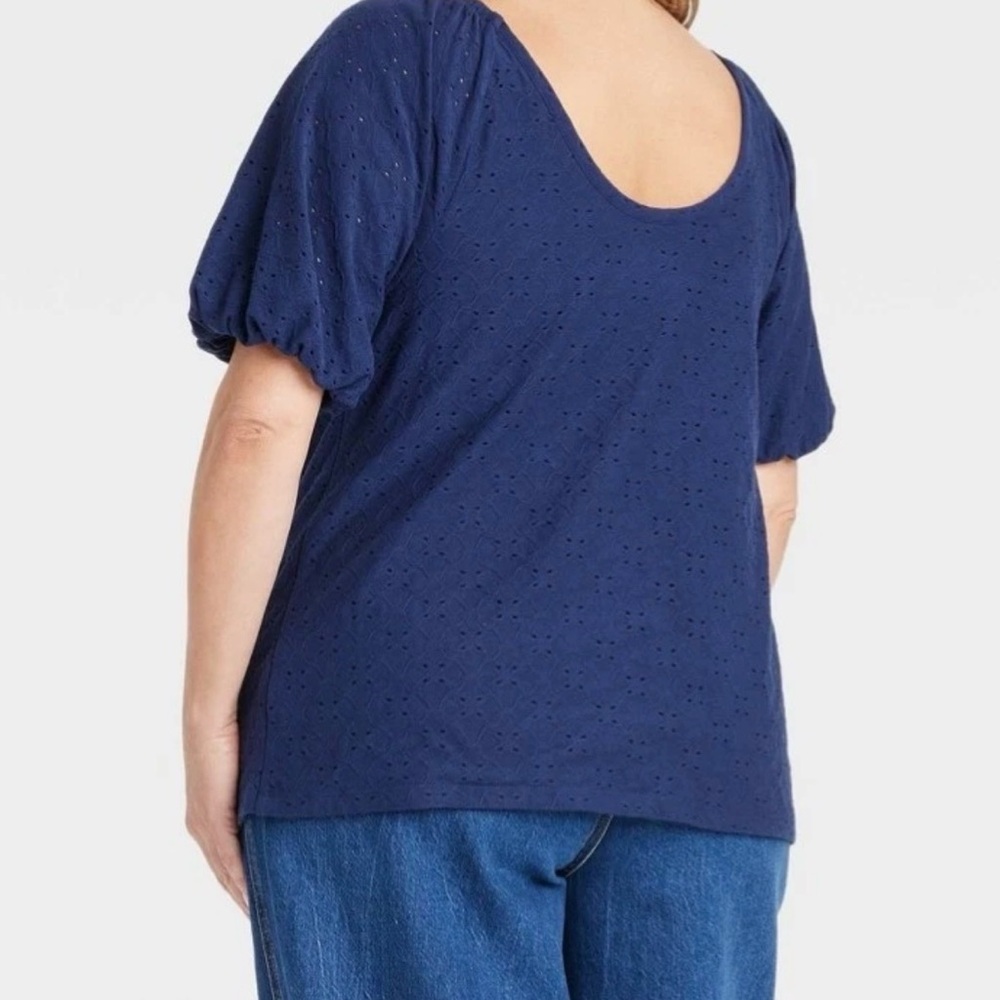 Ava & Viv Dark Blue Eyelet Blouse - Picture 2 of 6